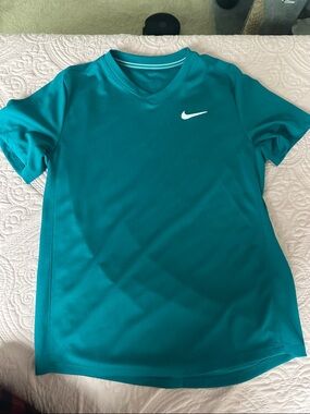Nike Teal V-Neck Athletic Tee with White Swoosh